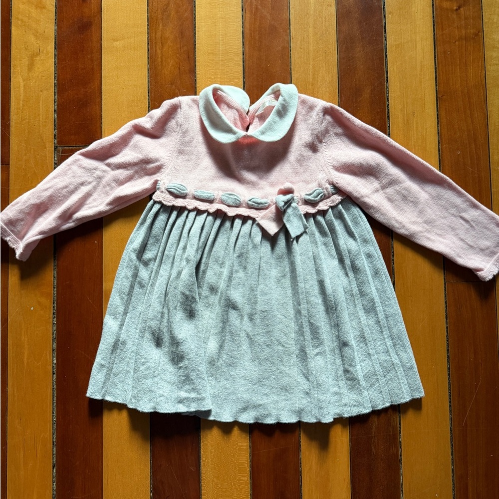 Mayoral 18 month toddler girl pleated pink grey cotton dress